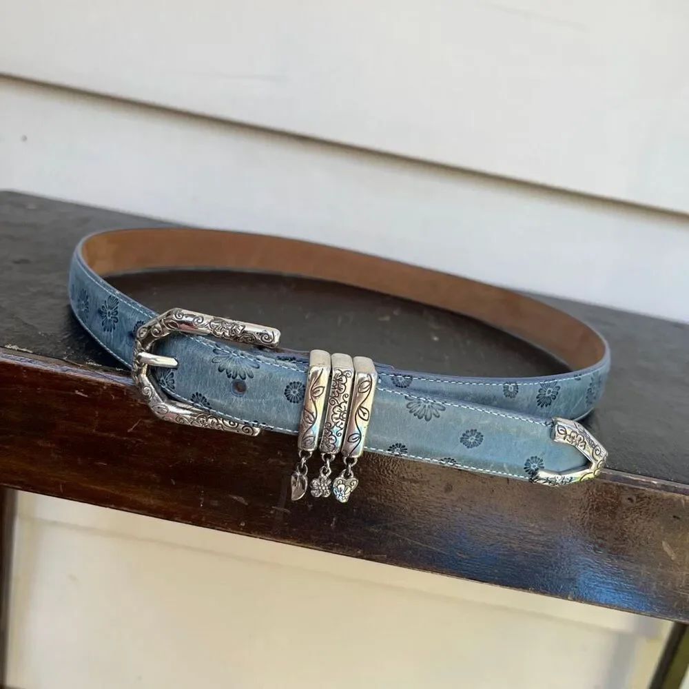 Brighton BlueโFloral Tooled Leather Belt Charm Western Boho Y2K ML 32